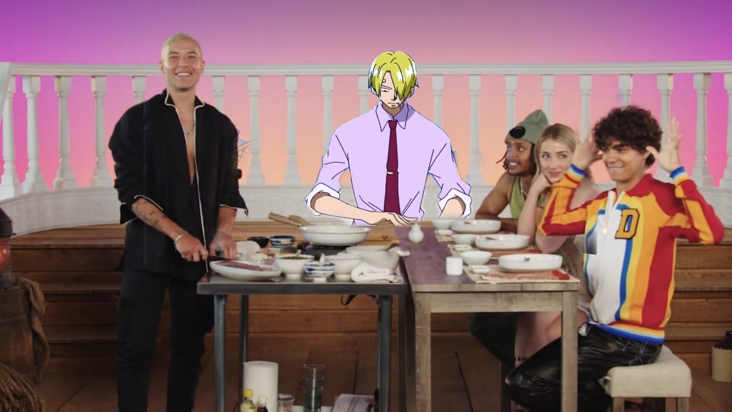 Taz Skylar con Sanji e il cast di One Piece