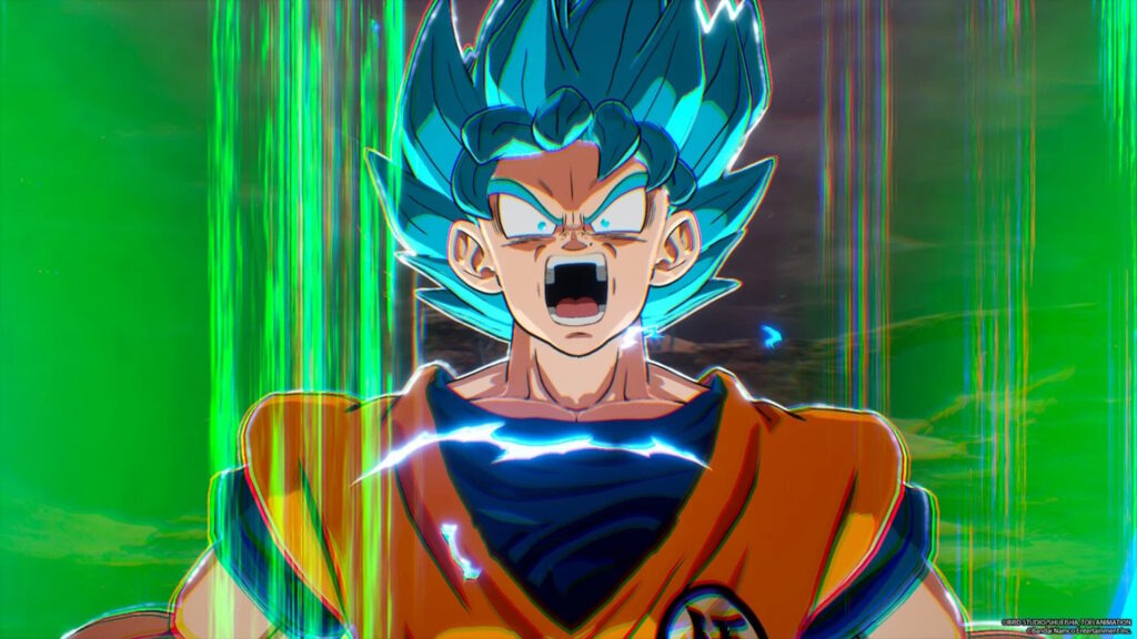 Dragon Ball Sparking! Zero Trasformazione di Goku in Super Saiyan Blue