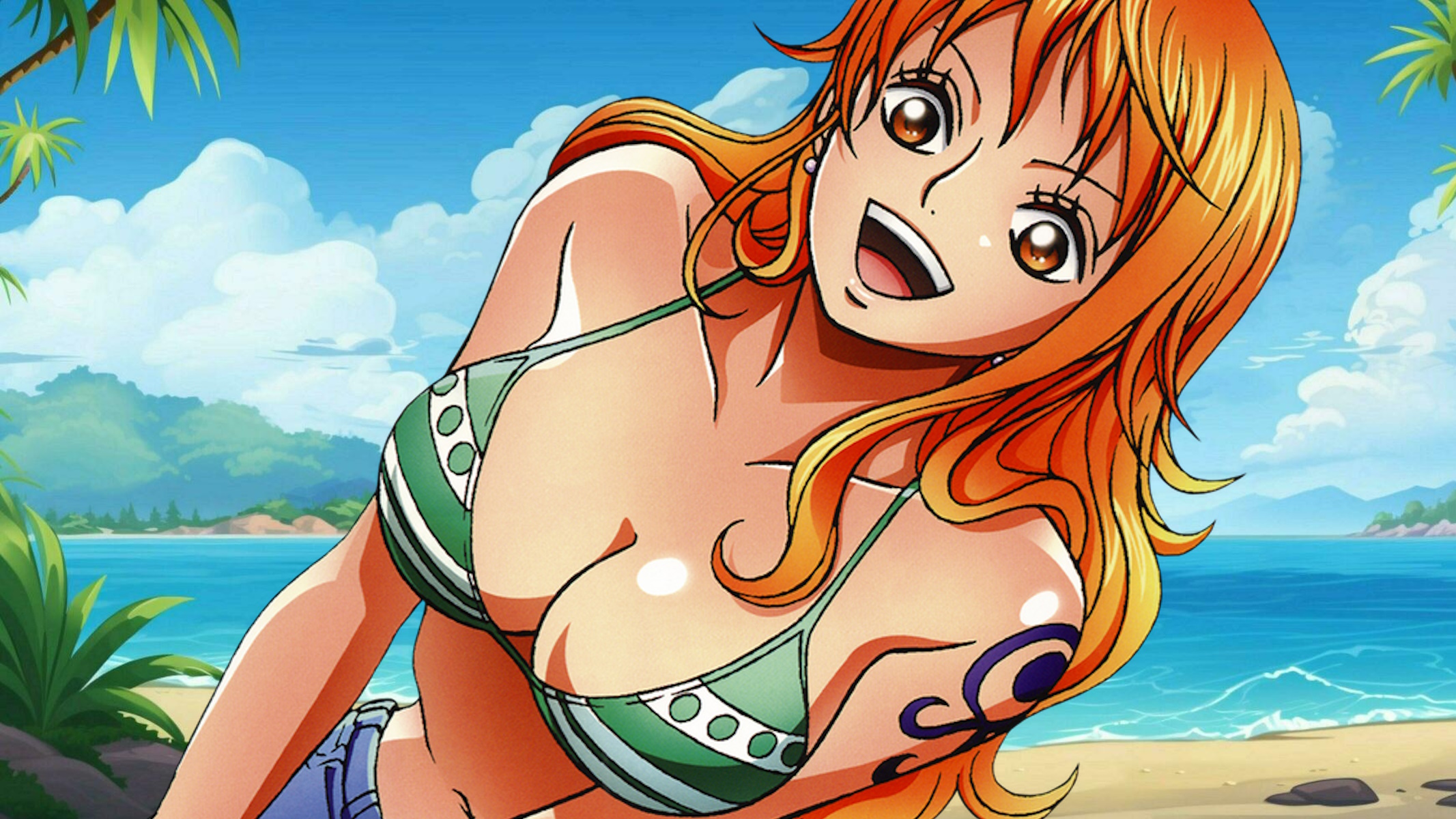 One Piece Nami in bikini verde