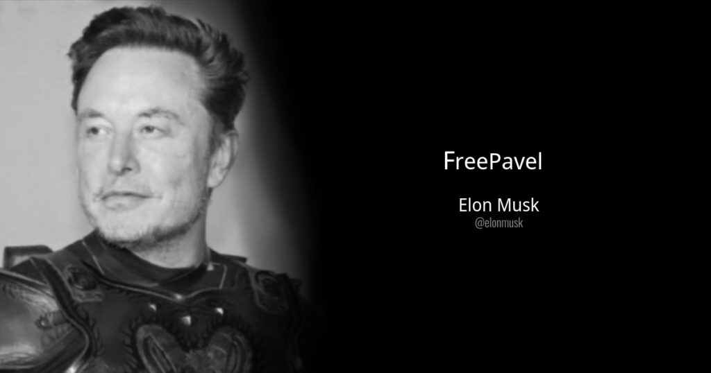 Elon Musk con l'hashtag #FreePavel