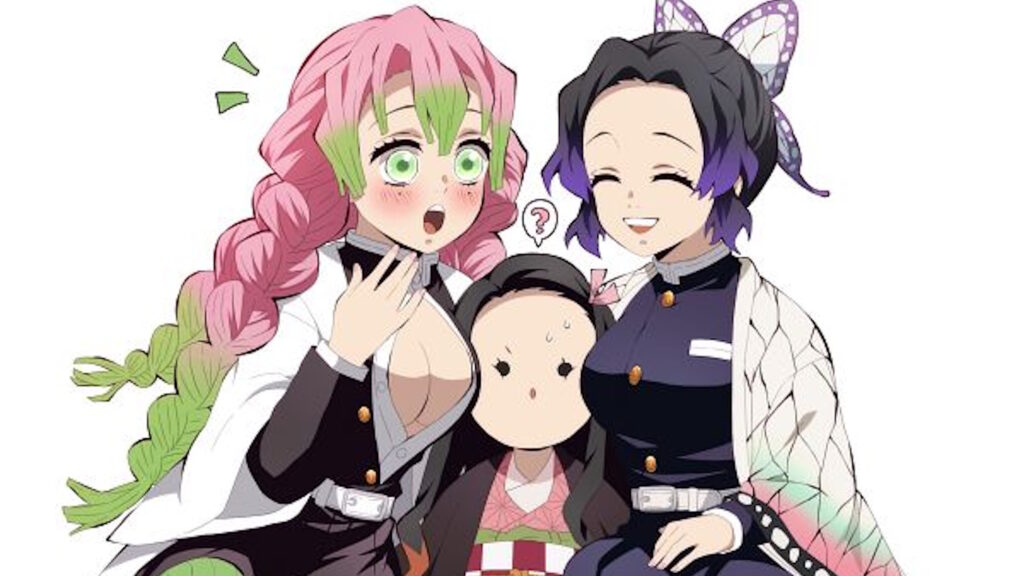 Mitsuri, Nezuko e Shinobu di Demon Slayer