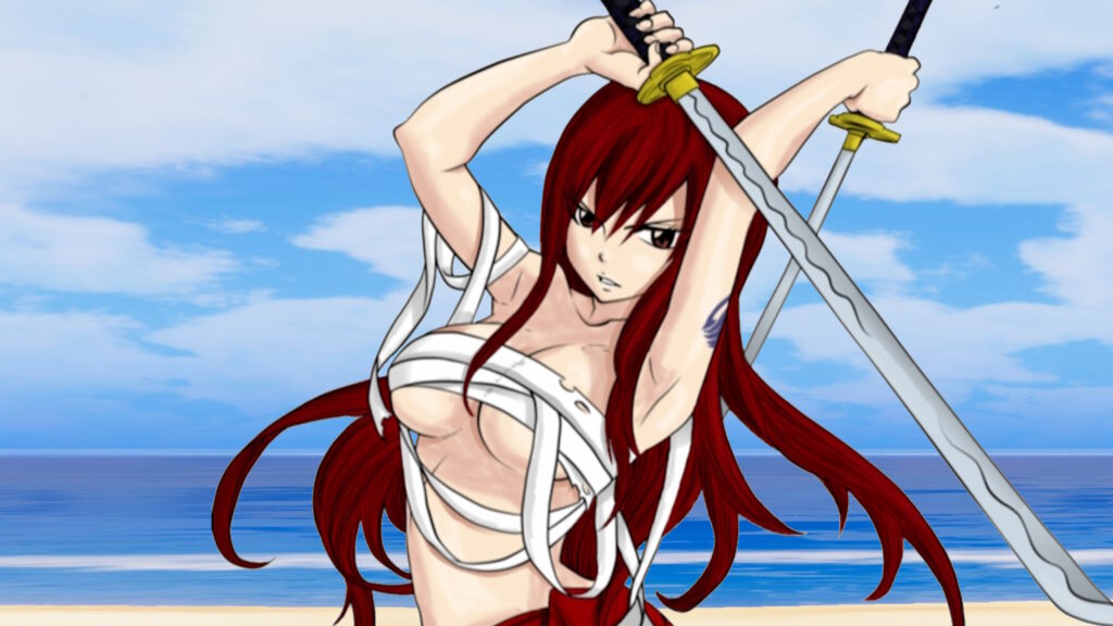 Erza Scarlet di Fairy Tail in spiaggia con il suo Clear Heart outfit