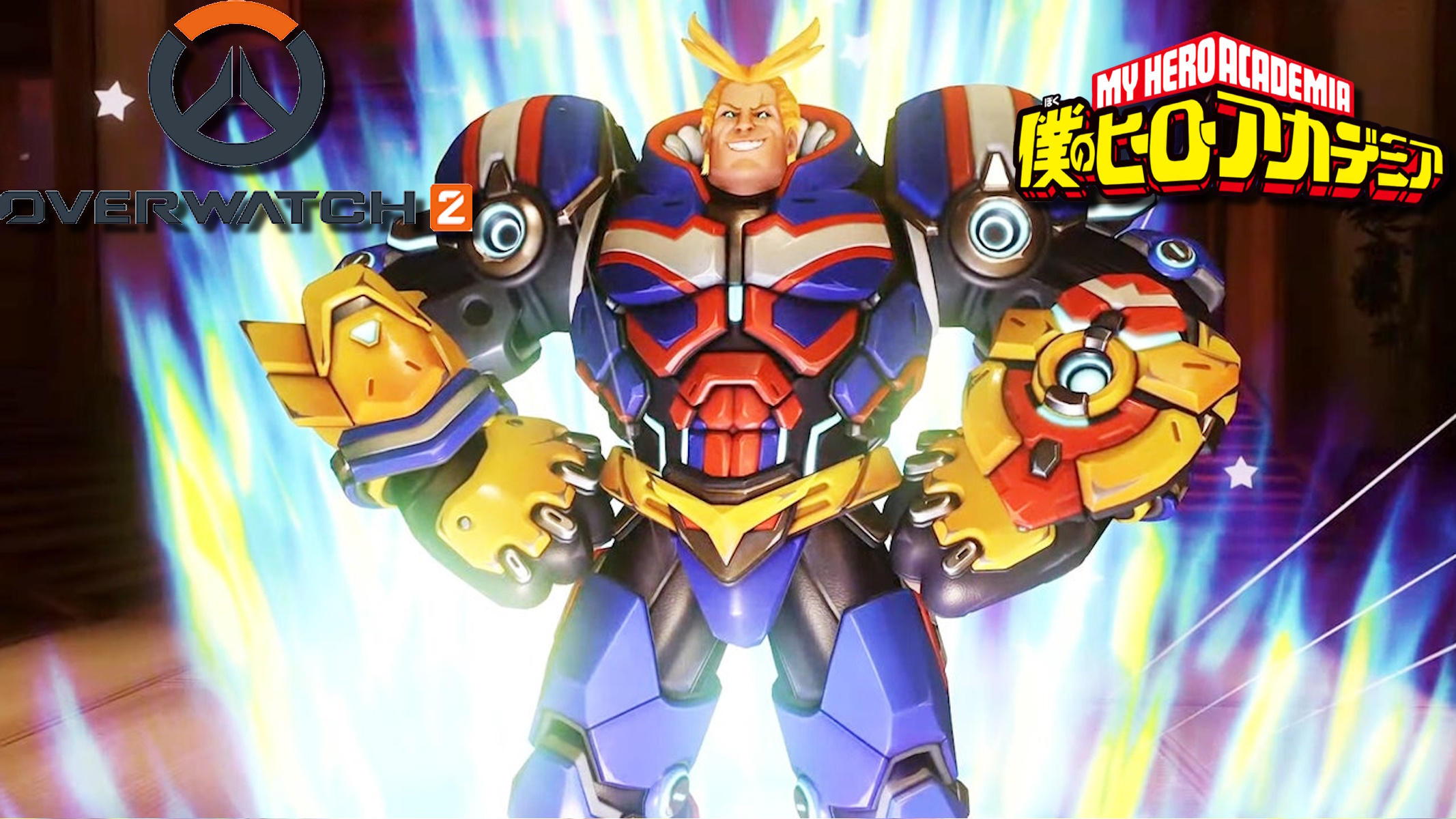 Overwatch 2 Reinhardt con la skin di All Might di My Hero Academia