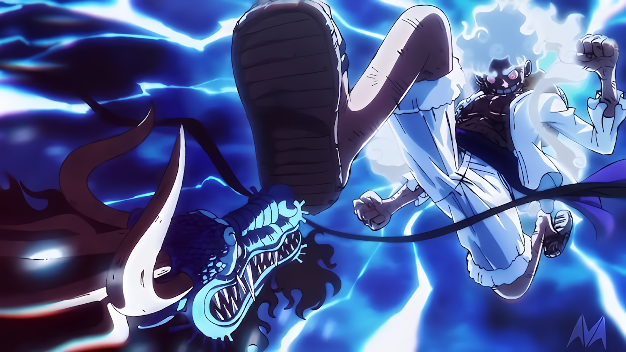 One Piece, Luffy Gear 5 gigante contro Kaido