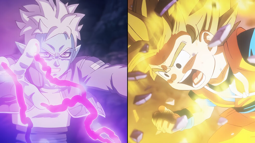 Glorio e Goku Mini super Saiyan in Dragon Ball Daima: Ki contro Magia