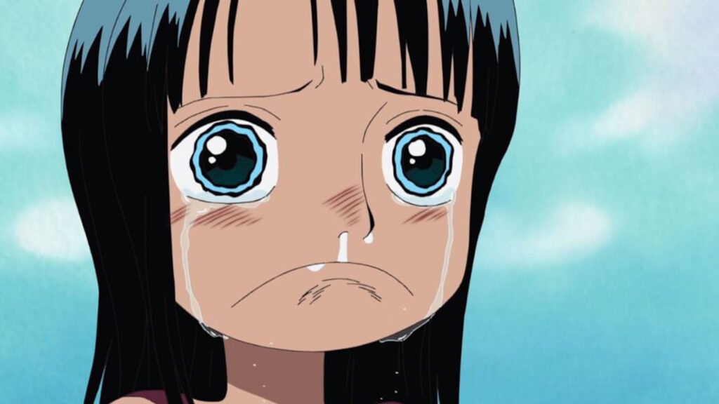 one piece giovane nico robin mentre piange