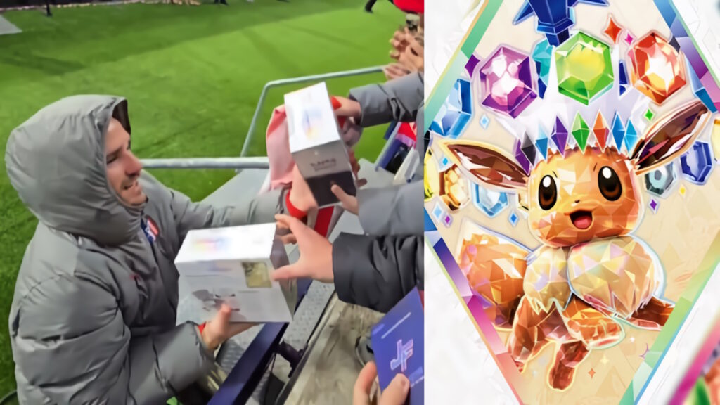 Antoine Griezmann scambia la maglia con due box Pokémon del set evoluzioni Prismatiche